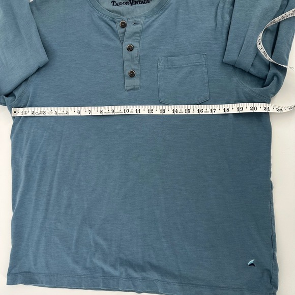 Tailor Vintage Mens Long Sleeve Henley Shirt Pocket Cotton Blend‎ Teal Blue L - Picture 5 of 6